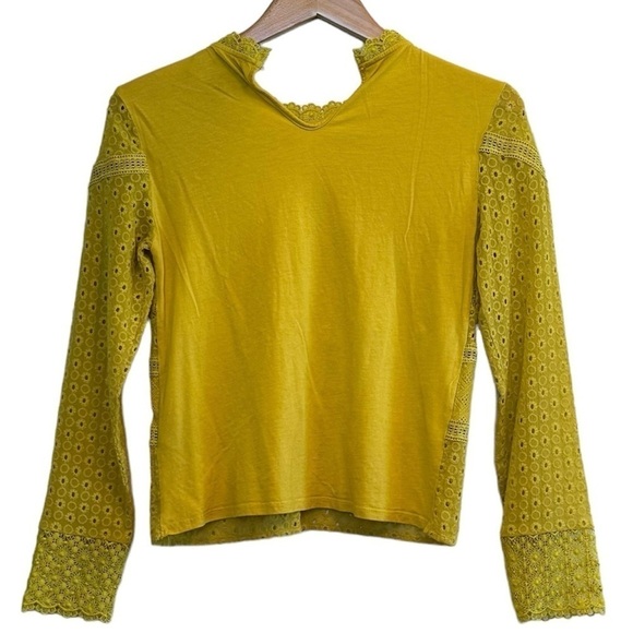 James Coviello Burnham, Lace, Yellow, Long Sleeve, Eyelet, High Neck, Top, XS - Picture 6 of 10